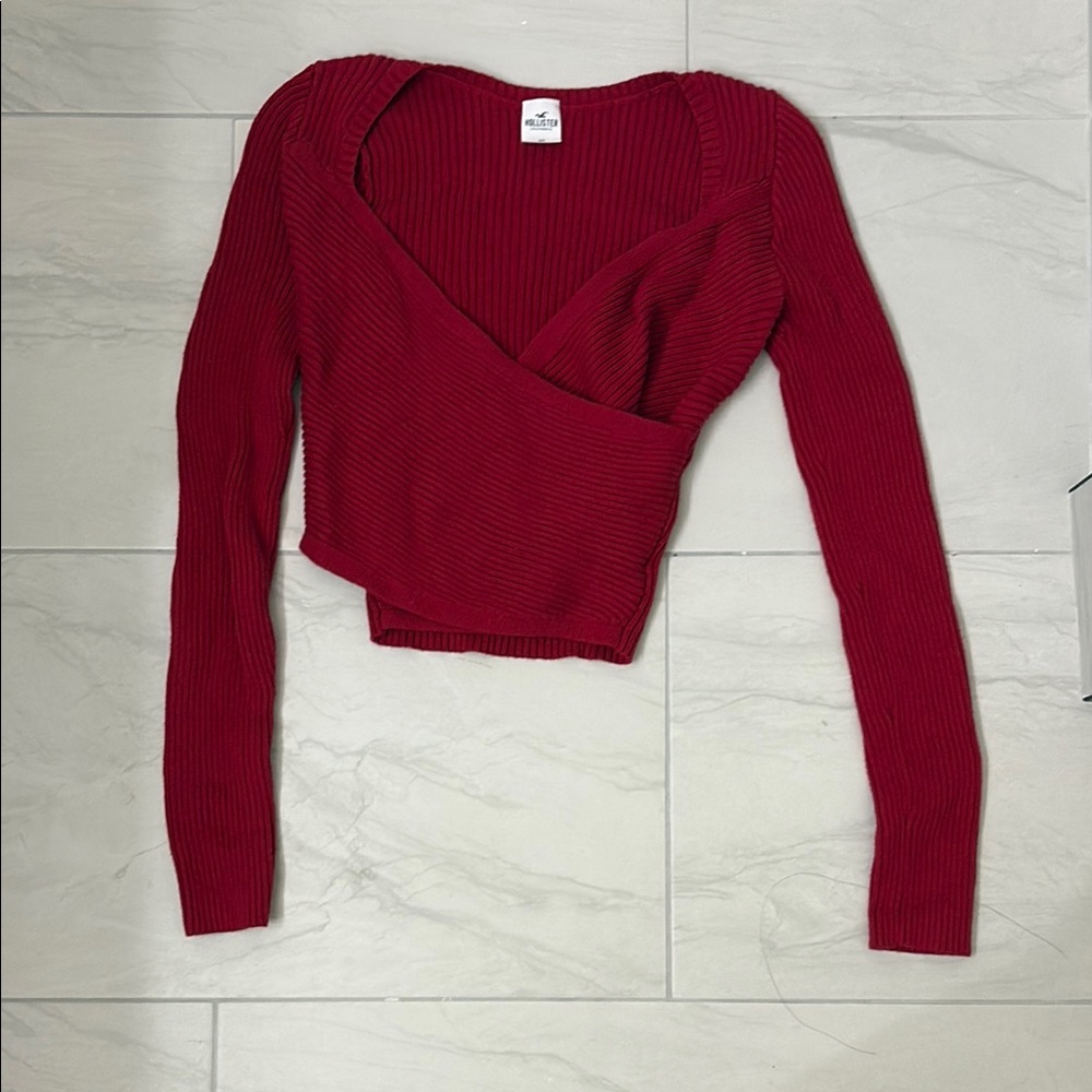Hollister Red Long Sleeve Wrap Top